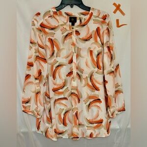JM Collection Orange and Cream Swirl Blouse